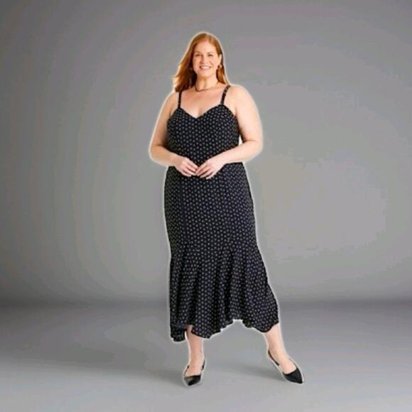 Ava & Viv Dresses & Skirts - Ava & Viv Mermaid Hem Maxi Dress Size 2X Black Micro Floral Slip Sundress